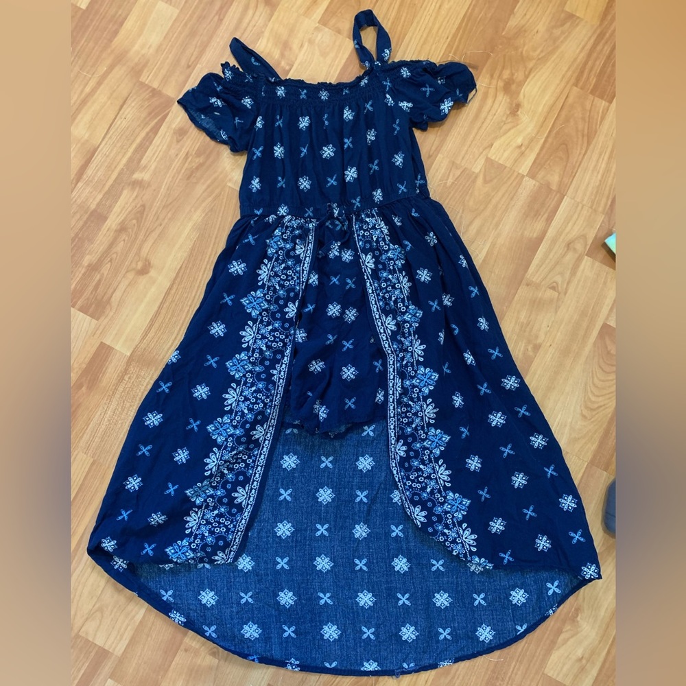 Justice Off the Shoulder, Dark Blue Dress with built in shorts